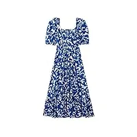 rwraps robe bohème pour femmes robes d'été pour la fête ceinture de demoiselle d'honneur lâche extensible bleu imprimé robe à manches courtes (couleur : a, taille : m) (al)