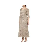 gina bacconi embroidered lace v-neck long gown with 3/4 sleeves robe de cocktail, antique gold, 42 femme
