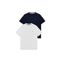 polo club lot de 2 t-shirts basiques bleu marine et blanc à manches courtes et à logo brodé homme