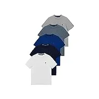 polo club lot de cinq t-shirts bleu marine, blanc, gris chiné, bleu royal et bleu denim avec col rond et logo brodé homme