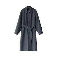 erfmfkl femmes long solide trench-coat décontracté simple boutonnage manteau ceinturé taille veste lâche pardessus gray-blue s