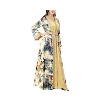 robe longue de luxe 2 pièces avec panneau en dentelle imprimé floral, Élégante, abayas pour femmes musulmanes, ensembles ceinturés