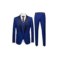costume d'affaires formel classique colorblock pour hommes 3 pièces slim prom tuxedo party suit blue xl