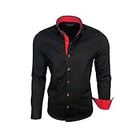 subliminal mode - chemise homme coupe ajuster col et manche bicolore avec un repassage facile manches longues casual s500 couleur noir rouge taille l