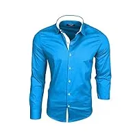 subliminal mode - chemise homme coupe ajuster col et manche bicolore avec un repassage facile manches longues casual s500 couleur turquoise taille l