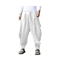 yaohuole pantalon lin homme décontracté sarouel en coton et lin blanc l