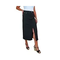 jeans en denim stretch pour femme maxi jupe décontractée longue avec fente sur le devant noir 38-50 (38)
