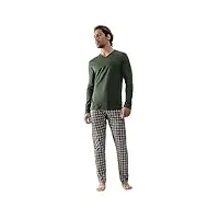 mey pyjama pour homme - pyjama 2 pièces - haut avec poche poitrine et col en v - pantalon avec motif ornemental et taille confortable - série ornaments - 34055, deep green, xxl