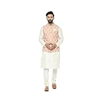 kisah veste kurta blanche pour homme (gilet/modi/nehru) et pyjama (lot de 3), vêtements traditionnels indiens ethniques, doré, 40-41