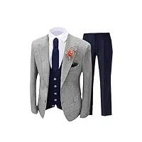 aoleaky costume 3 pièces slim fit pour homme avec carreaux rayures à carreaux banquet veste gilet avec pantalon, gris, xxl