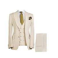 aoleaky costume 3 pièces slim fit pour homme - robe de banquet de mariage - veste avec pantalon, beige, m