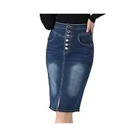 allegra k jupe en jean décontractée pour femmes taille haute fendue sur le devant stretch jupes en jean a-line bleu marine m
