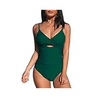 cupshe maillot de bain pour femme - col en v - effet enveloppant - fronces - découpe décorative - maillot de bain une pièce, vert, s