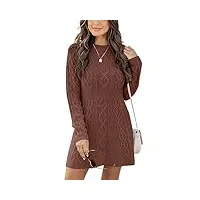 ebifin robe en tricot pour femme - col rond - robe élégante - tunique - pull d'hiver - mini robe trapèze, marron, xs