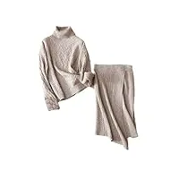 dndrdhfb ensembles tricotés en cachemire pour femmes, pull À col roulé et jupe moulante, tenues deux pièces color 02 m