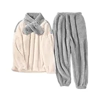 tuopuda pyjama noel pilou pilou femme pijamas chauds polaire, haut tops chic avec pantalon hiver doux peignoirs de bain, robe de chambre manches longues, gris, l