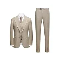 blazer gilet pantalon rayé business casual hommes costume 3 pièces social formel workwear prom smoking, kaki, l