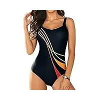 beachkini femmes monokinis, double bretelle, fond triangle, imprimé, maillots de bain une pièce, maillots de bain de sport récréatif, noir, l