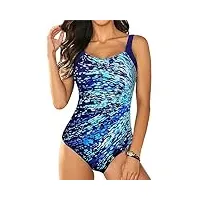 beachkini femmes monokinis, double bretelle, fond triangle, imprimé, maillots de bain une pièce, maillots de bain de sport récréatif, bleu marine, l