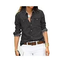 roskiky chemise en jean pour femme chemisier western chemises tunique à manches longues bouton down haut pour femme, noir , xxxl