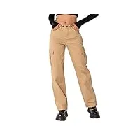 nina carter q1885 jean cargo pour femme taille haute pantalon cargo stretch coupe droite, beige (q1885), m