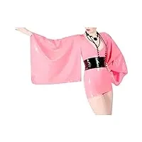 podsi robe sexy en latex rose et noir avec manches longues kimono ceinture À fermeture Éclair combinaison moulante en caoutchouc,violet avec noir,s