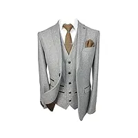 costume rétro texturé en tweed pour hommes, coupe ajustée, ensemble de tenue de mariage 3 pièces poitrine 52 taille 36