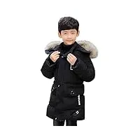linboo manteau enfant garçon doudoune doublure polaire chaud veste d'hiver à capuche fourrure blouson matelassé epais parka, noir, 11-12 ans