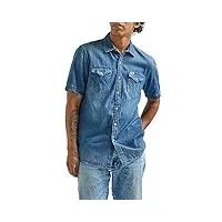 wrangler chemise western en jean à manches courtes pour homme, lavage moyen, xx-large