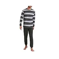 mey série melange block striped pyjama long homme, deep green, 54