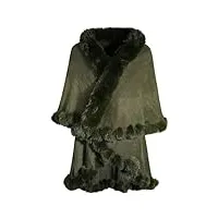zlyc poncho d'hiver en fausse fourrure pour femme - Écharpe chaude - cardigan, couleur unie vert armée, taille unique