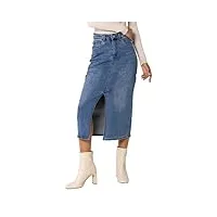 nina carter p215 jupe en jean pour femme taille haute avec fente sur le devant et fermeture éclair stretch aspect usé, bleu (p215-2), s