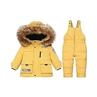 l server vêtements de ski garçon duvet combinaison de ski bébé fille chaude doudoune + pantalon elégants combinaisons de neige avec capuche à col en fourrure, jaune, 2-3 ans