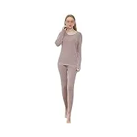 femmes sous vêtement thermique ensemble hiver chaud polaire Épais plus haut taille haute pantalon costume gray purple set 3xl