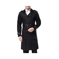 aowofs manteau homme longue trench coat hiver avec ceinture double boutonnage pardessus col revers outwear parka (noir xxl)