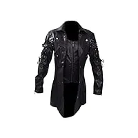 manteau frack pour homme - veste en cuir - steampunk - gothique - jupe de marche - imprimé renaissance - fête - veste de smoking médiévale victorien - blazer - uniforme pour homme - punk, noir , l