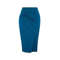 belle poque jupe mi-longue pour femme stretch slim jupe crayon d'affaires, bleu, xxl