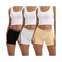 innersy shorty femme taille basse boxer sport coton stretch caleçon sous robe panty lot de 3 (42-44, blanc/noir/abricot)