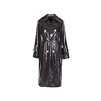 fulbhprint trench-coat long en cuir verni noir imperméable pour femmes, manteau en cuir surdimensionné irisé À double boutonnage