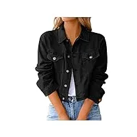 l9wei veste en jean vintage pour femme - veste courte mi-saison avec bouton - décontractée - manteau kura, x02 - noir, l