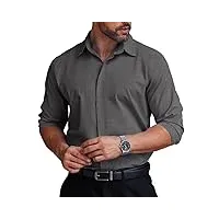 coofandy chemise habillée formelle pour homme avec boutons cachés sur le devant, infroissable, coupe droite, chemises décontractées, gris foncé, taille xl