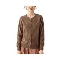valin gilet cachemire 95% femme col rond marron boutonné tricoté mince manches longues fin cardigan en cachemire et laine,44,df8029