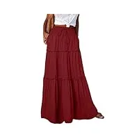 byoauo jupe longue pour femme - motif floral bohème - taille haute élastique avec poches et ceinture - jupe plissée - jupe de plage - jupe de loisirs, rouge bordeaux, xxl