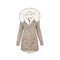 l9wei manteau à capuche, épais, chaud, confortable, avec fermeture éclair, mi-long, pour femmes, transition, hiver, sorties de vacances, extérieur, kaki, xl