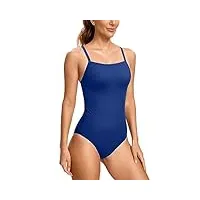 syrokan femme maillot de bain 1 pièce sport natation dos croisé mince bretelles wave bleu 34