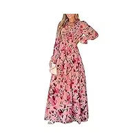 cupshe robe longue décontractée en mousseline de soie avec col en v et manches longues volantées et volants pour femme, motif floral rose., m