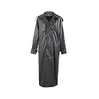 manteau ample À double boutonnage avec ceinture pour femme, trench-coat long et chaud en cuir pu noir, veste longue et chaude, printemps automne gray m