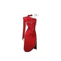 costumes de danse robe de compétition professionnelle de danse latine rouge for femmes, robe à franges senior, costume de salle de bal en plein air, cabaret, personnalisé cha (color : rosso, size :