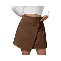 maeau jupe courte courte pour femme en daim élégante - taille haute - jupe en velours côtelé - mini jupe d'automne - jupe plissée - fente irrégulière - s-xl, marron a2, l