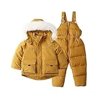 sxshun combinaison de neige enfant fille garçon coupe combinaison de ski avec capuche en fourrure ensemble de ski deux pièces veste de ski+salopette, jaune, 5-6 ans